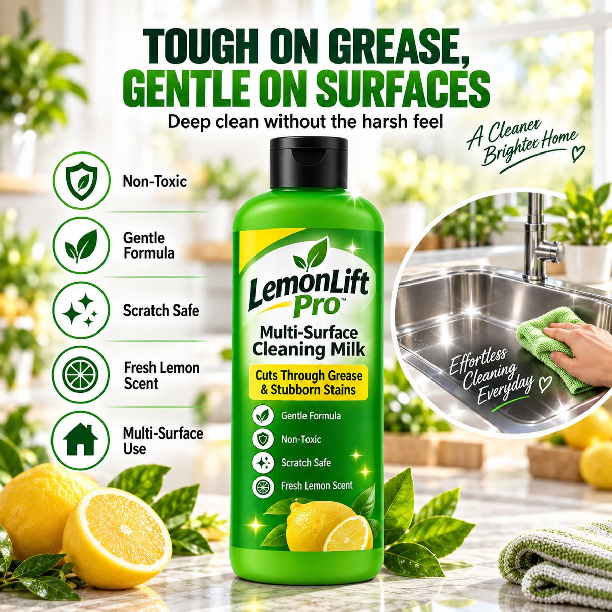 LemonLift Pro Multi-Surface Cleaning Milk (Pack of 3) – Removes Kitchen Grease & Tough Stains