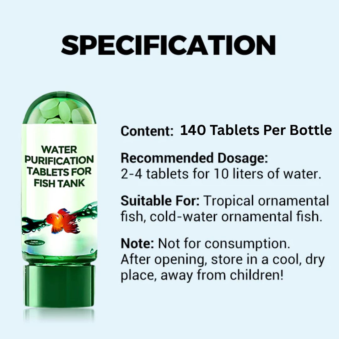 Aquarium Purifying Tablets (Pack of 140) – Safe for All Fish | 1 to 4 tab per 10L