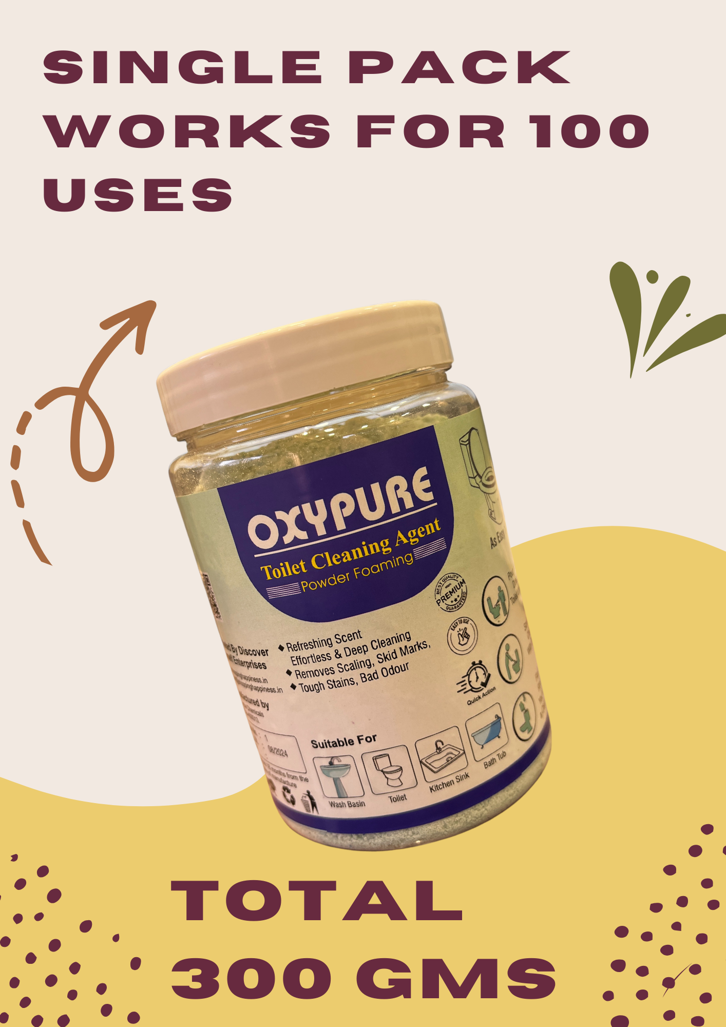 OxyPure Toilet Cleaning Agent - 100 % Original Product - Money Back Guarantee ( BUY 1 GET 2 FREE )