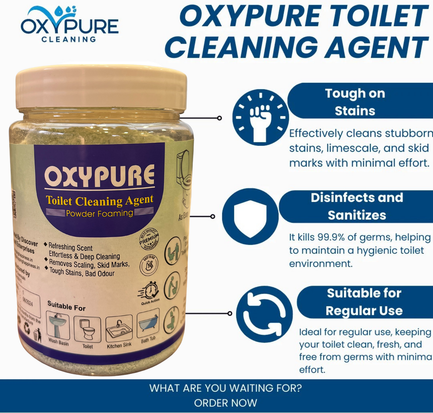 OxyPure Toilet Cleaning Agent - 100 % Original Product - Money Back Guarantee ( BUY 1 GET 2 FREE )