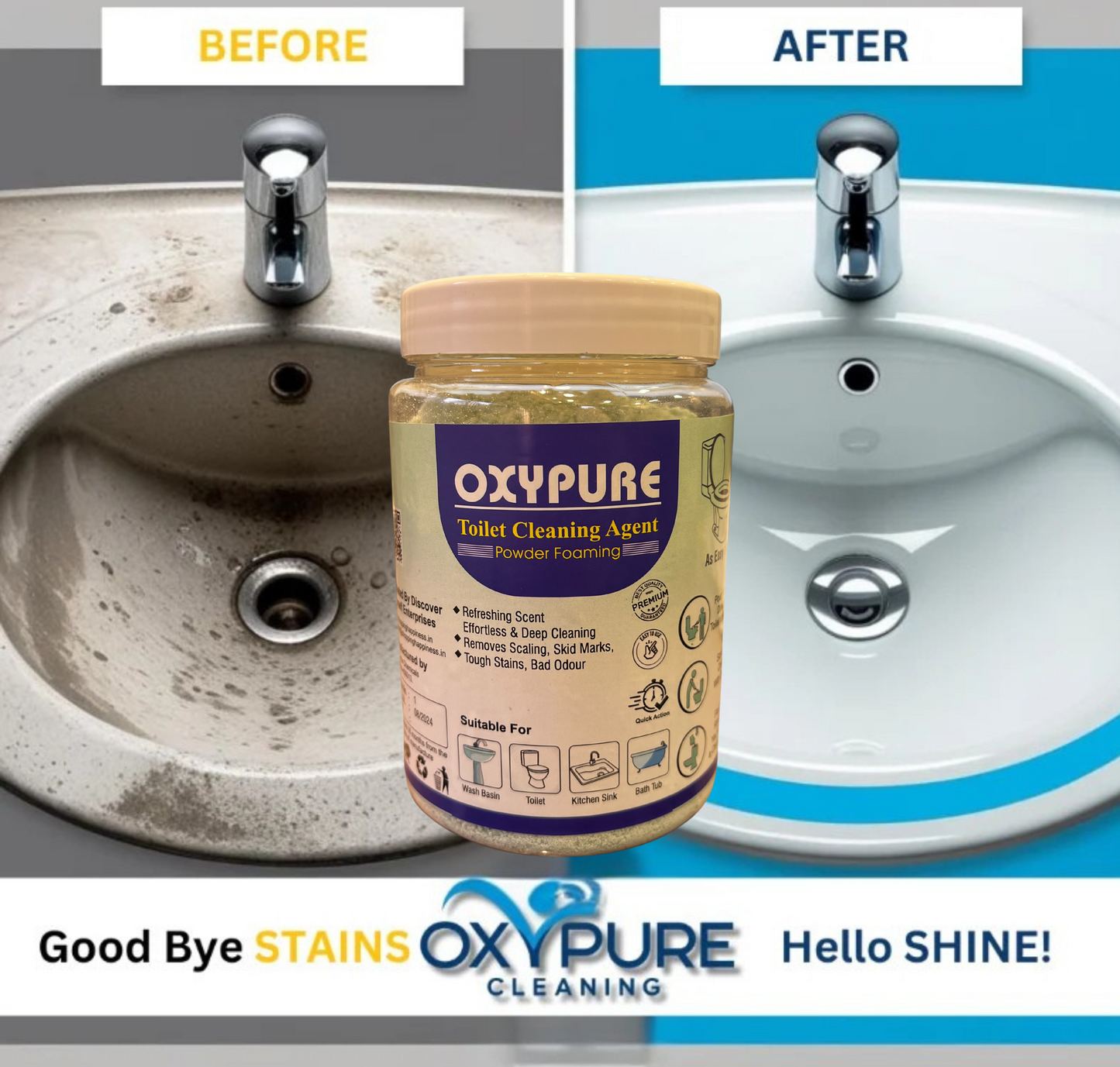 OxyPure Toilet Cleaning Agent - 100 % Original Product - Money Back Guarantee ( BUY 1 GET 2 FREE )