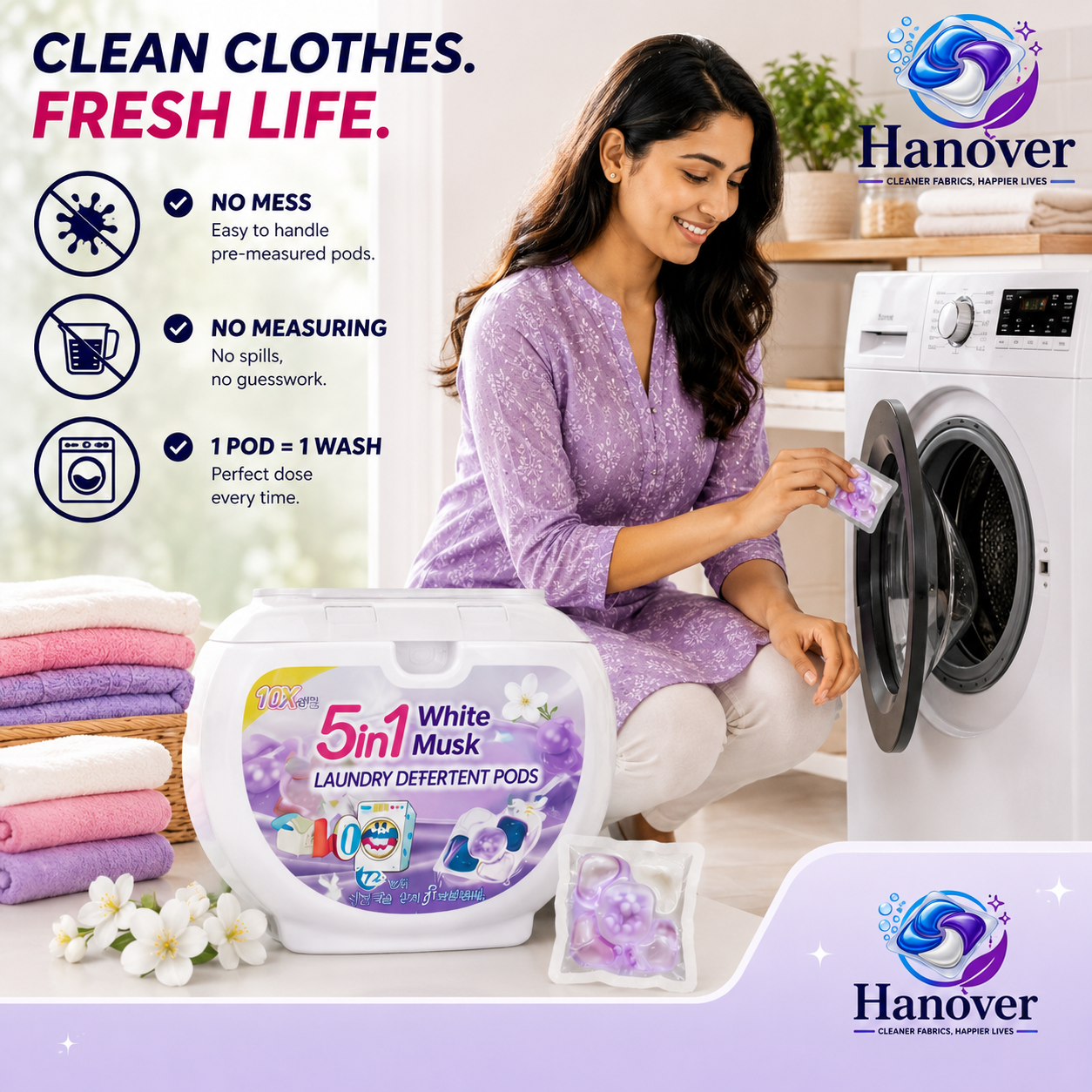 5-in-1 White Musk Laundry Detergent Pods (80PCS)