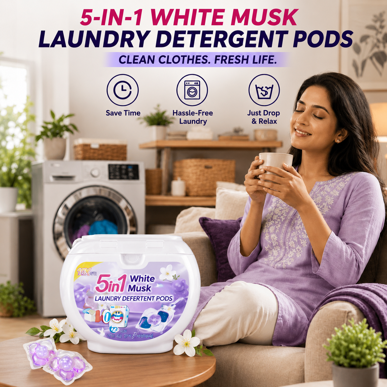 5-in-1 White Musk Laundry Detergent Pods (80PCS)