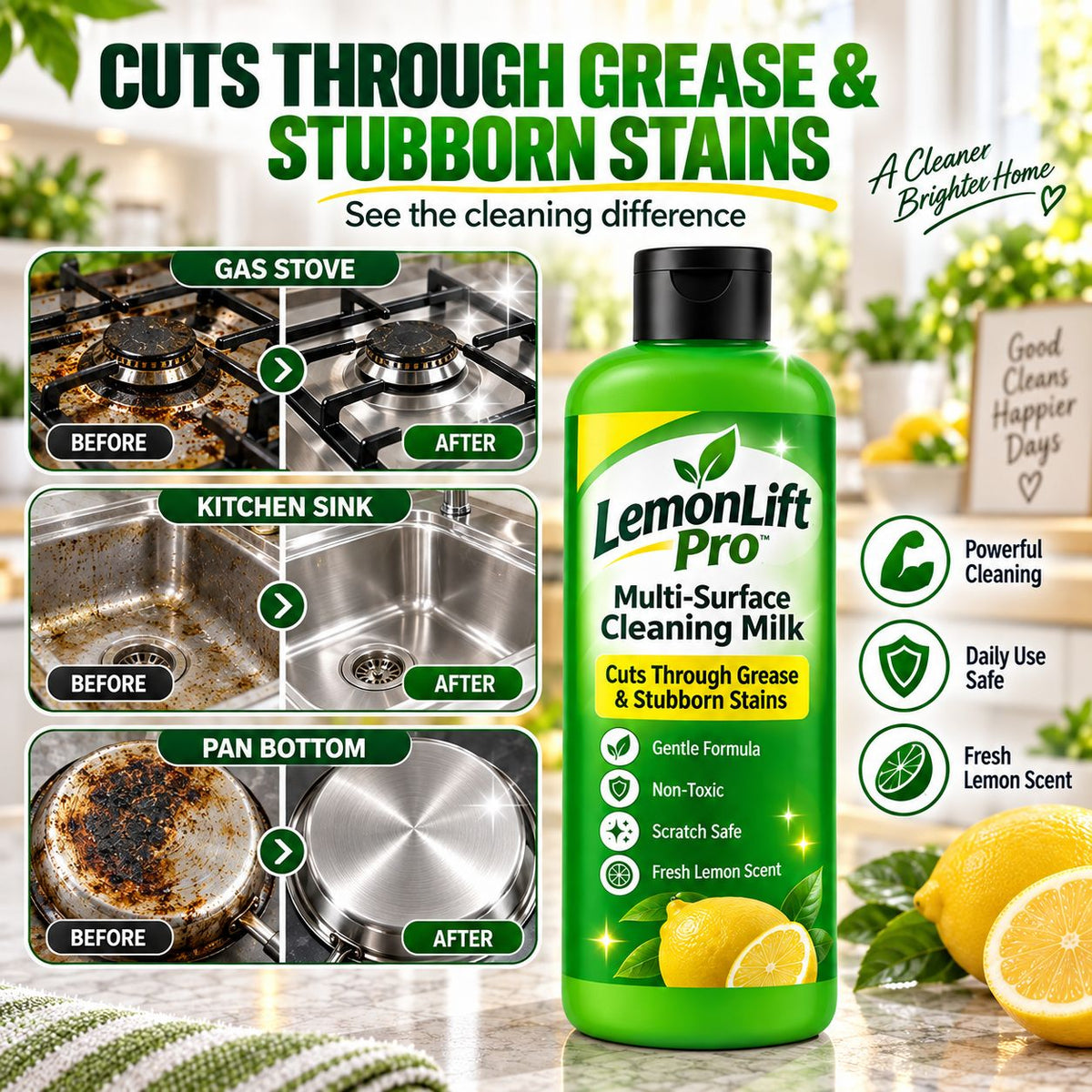 LemonLift Pro Multi-Surface Cleaning Milk (Pack of 3) – Removes Kitchen Grease & Tough Stains