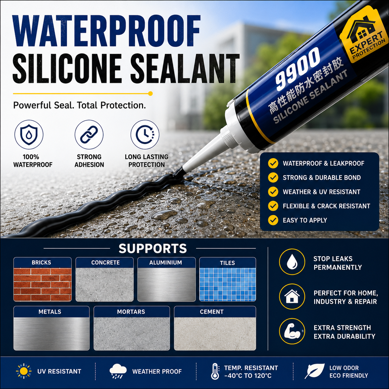 Waterproof Silicone Sealant for Roof & Leak Repair