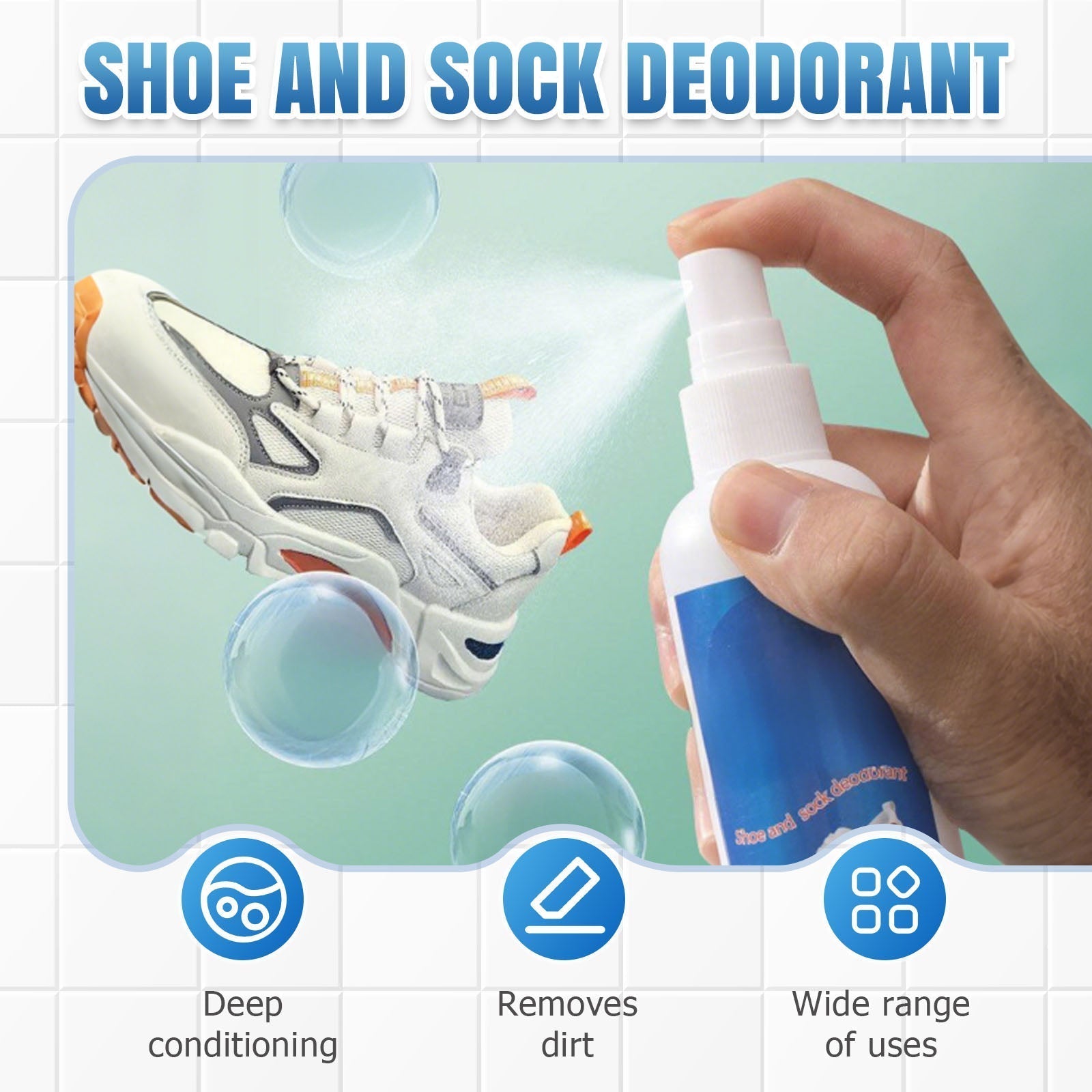 Antibacterial, fast-drying deodorant spray for shoes and socks