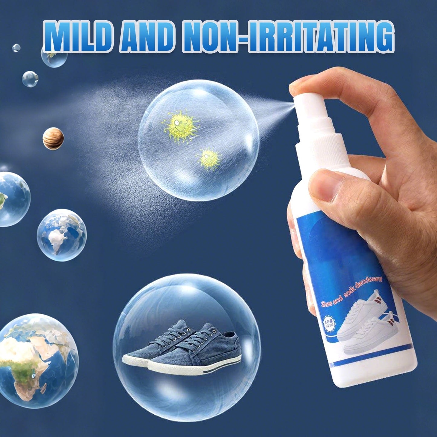 Antibacterial, fast-drying deodorant spray for shoes and socks