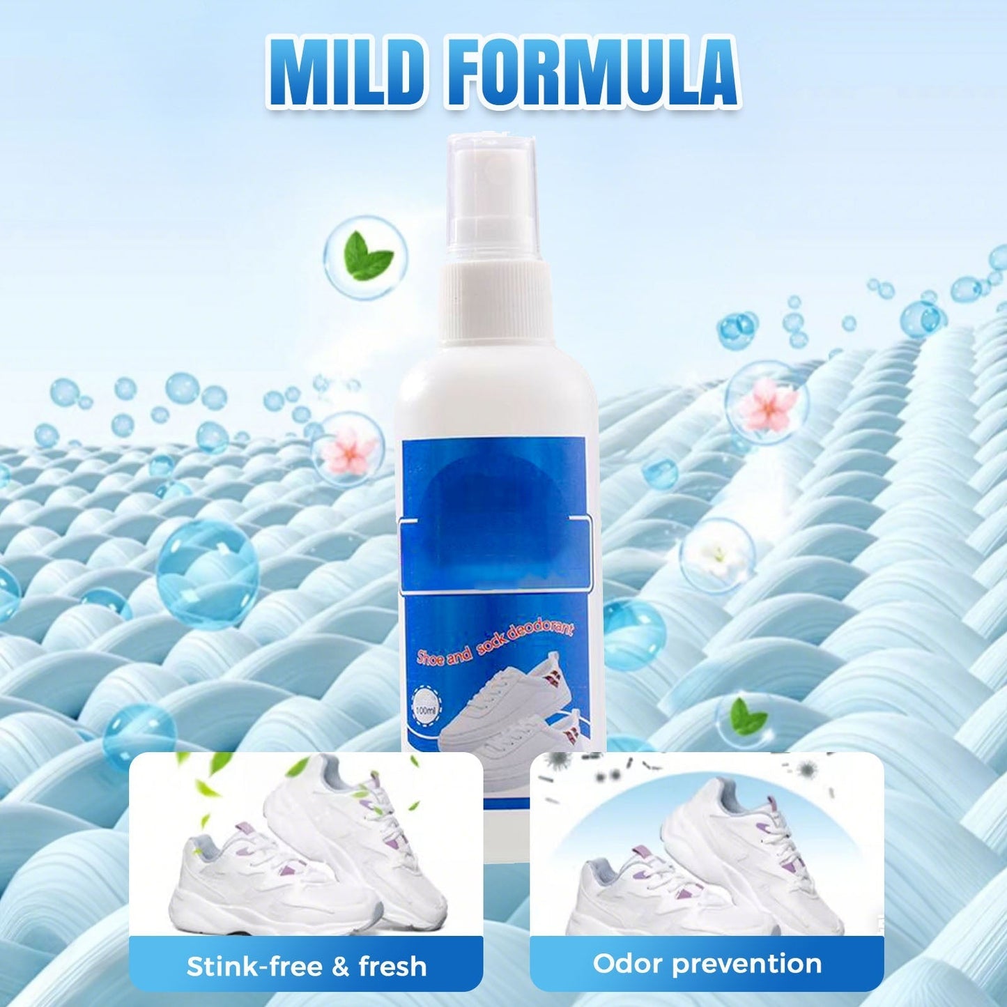 Antibacterial, fast-drying deodorant spray for shoes and socks