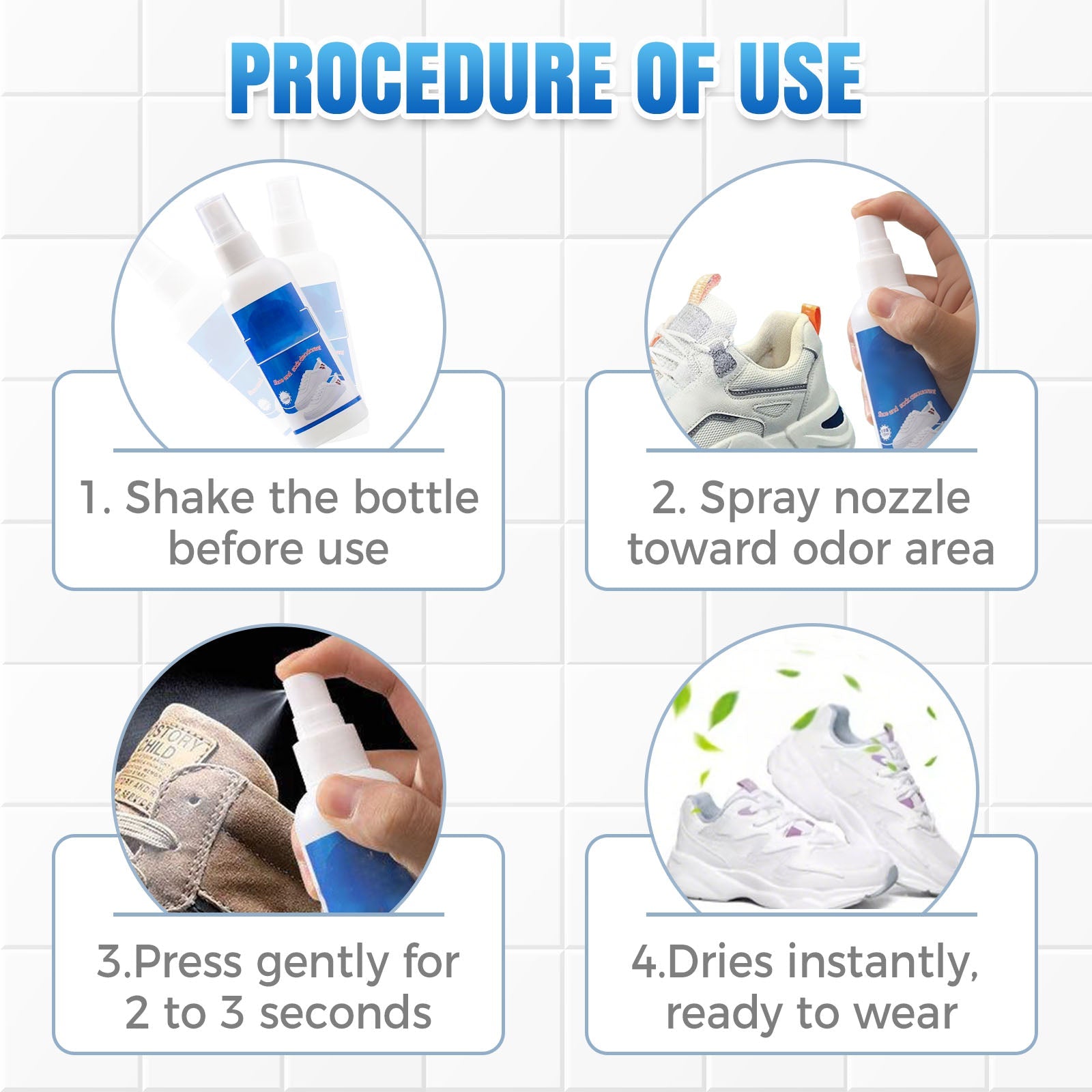 Antibacterial, fast-drying deodorant spray for shoes and socks