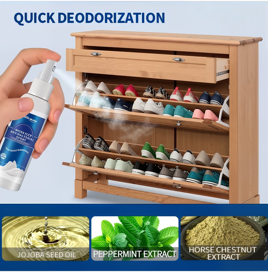 Antibacterial, fast-drying deodorant spray for shoes and socks